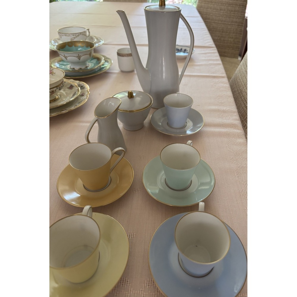 Antique Edelstein Bavaria Espresso Set W/5 Cups & Saucers , Creamer And Sugar